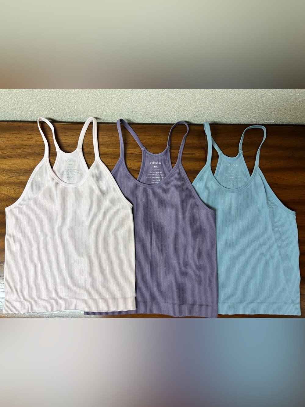 Ribbed Tank Trio - Pale Pink, Lavender, Light Blue Bundle Set